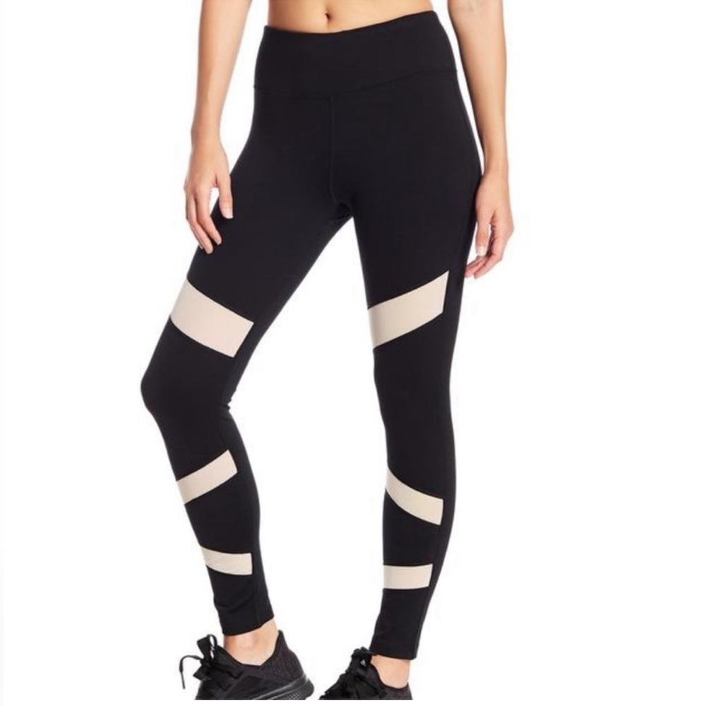 Donna Karan Black Sheer Mesh Panel Activewear Leggings
